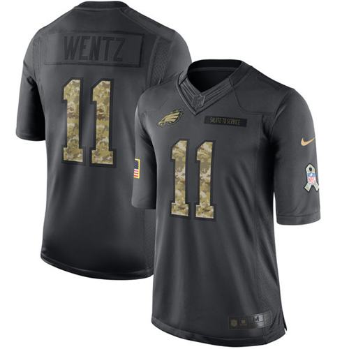 Nike Eagles #11 Carson Wentz Black Mens Stitched NFL Limited 2016 Salute To Service Jersey