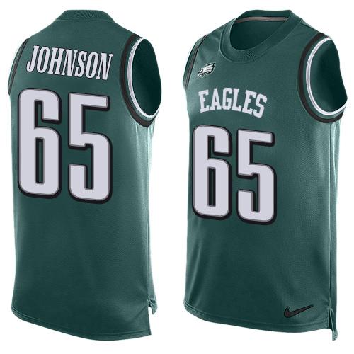 Nike Eagles #65 Lane Johnson Midnight Green Team Color Mens Stitched NFL Limited Tank Top Jersey