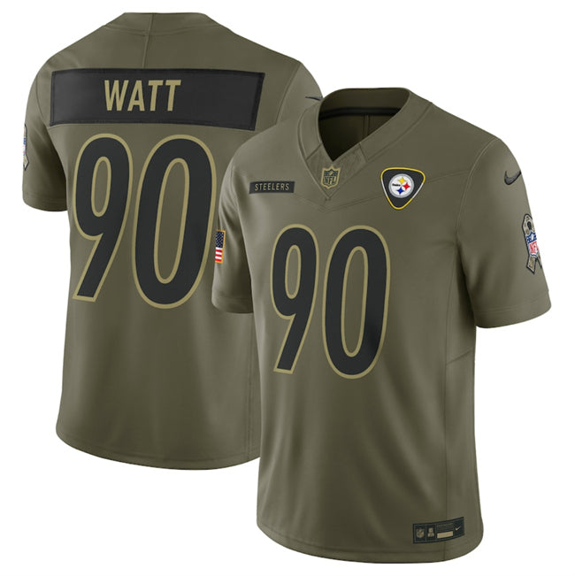 Mens Pittsburgh Steelers #90 TJ Watt Olive 2025 FUSE Salute to Service Limited Stitched Football Jersey