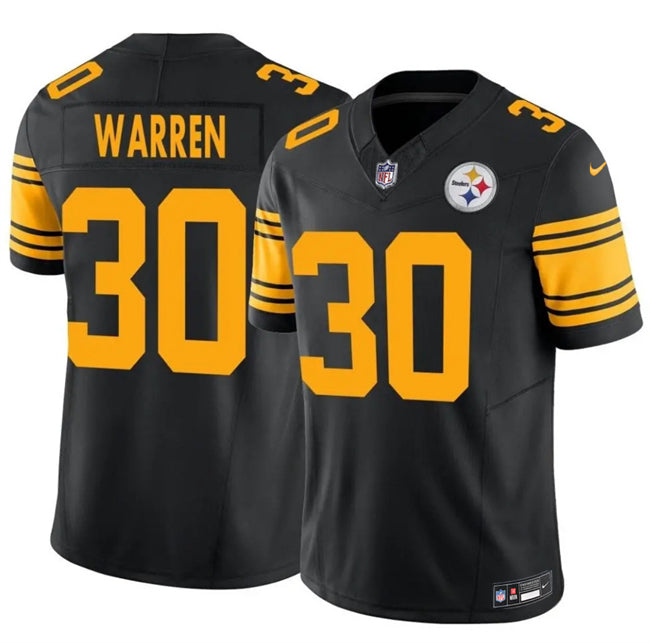 Mens Pittsburgh Steelers #30 Jaylen Warren Black 2025 FUSE Color Rush Vapor Untouchable Limited Stitched Jersey