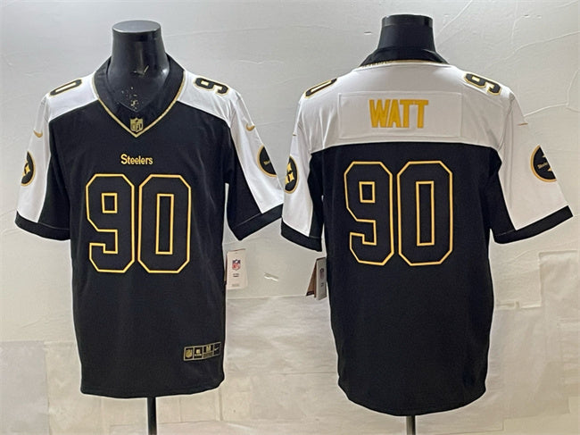 Mens Pittsburgh Steelers #90 TJ Watt Black/White FUSE Vapor Untouchable Limited Stitched Jersey