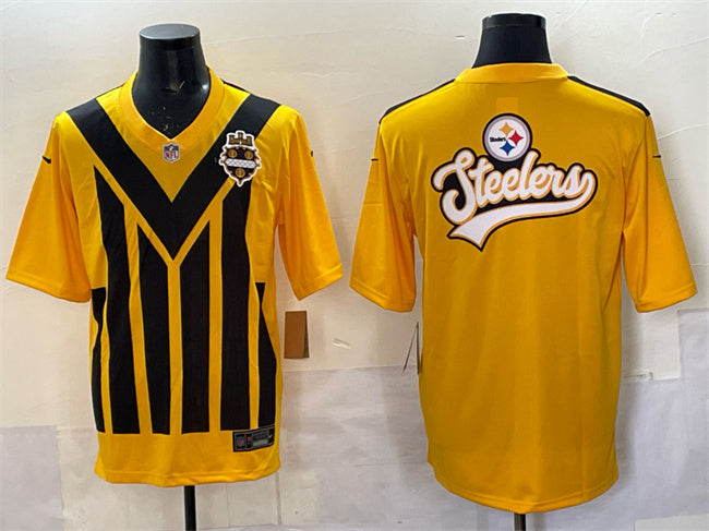 Mens Pittsburgh Steelers Team Big Logo Gold 1933 Throwback Alternate Stitched Football Jersey