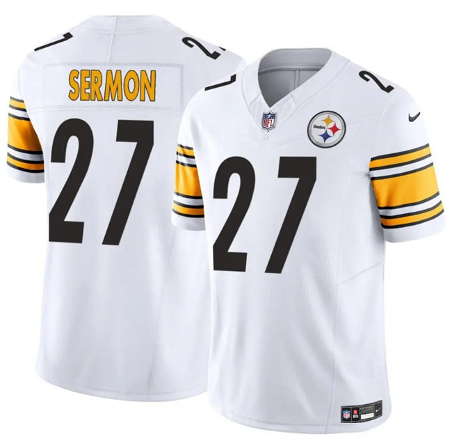 Mens Pittsburgh Steelers #27 Trey Sermon White 2025 FUSE Vapor Limited Stitched Football Jersey