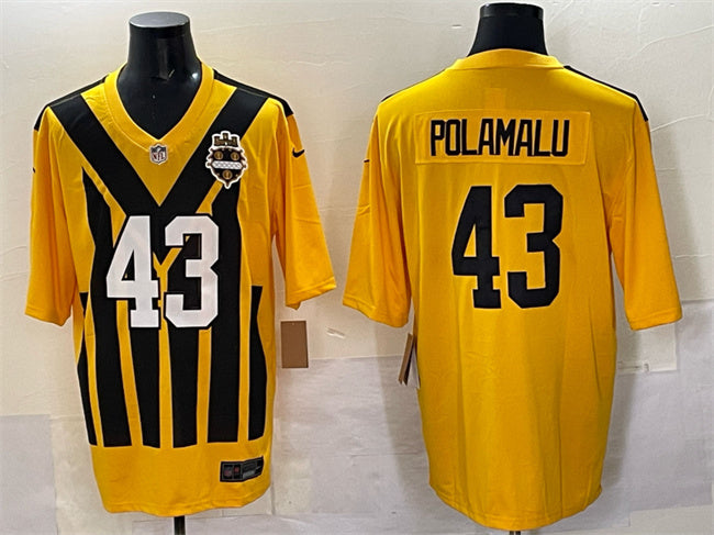 Mens Pittsburgh Steelers #43 Troy Polamalu Gold 1933 Throwback Alternate Stitched Football Jersey