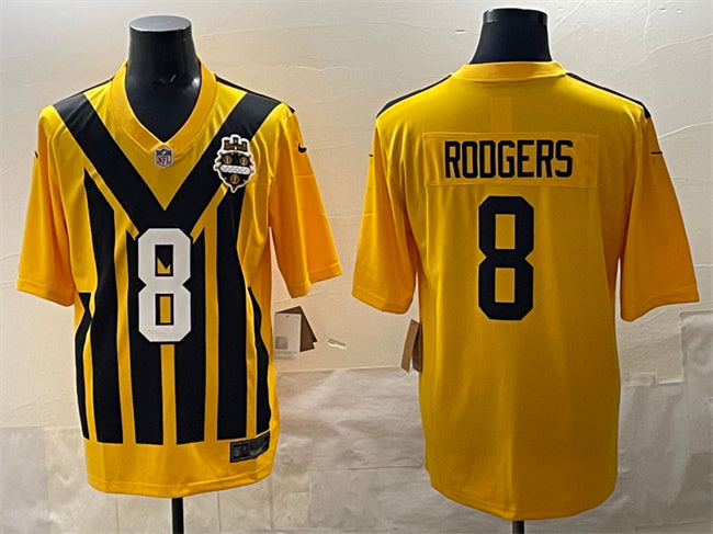 Mens Pittsburgh Steelers #8 Aaron Rodgers Gold 1933 Throwback Alternate Stitched Football Jersey
