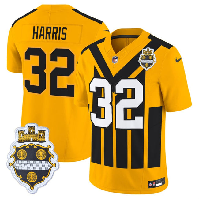 Mens Pittsburgh Steelers #32 Franco Harris Gold 1933 FUSE Throwback Alternate Football Stitched Football Jersey