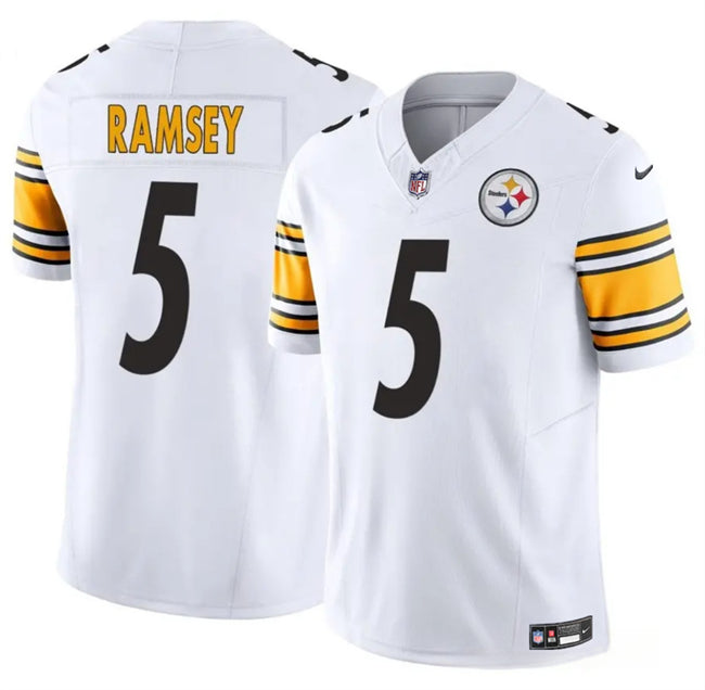 Mens Pittsburgh Steelers #5 Jalen Ramsey White 2025 FUSE Vapor Limited Stitched Football Jersey