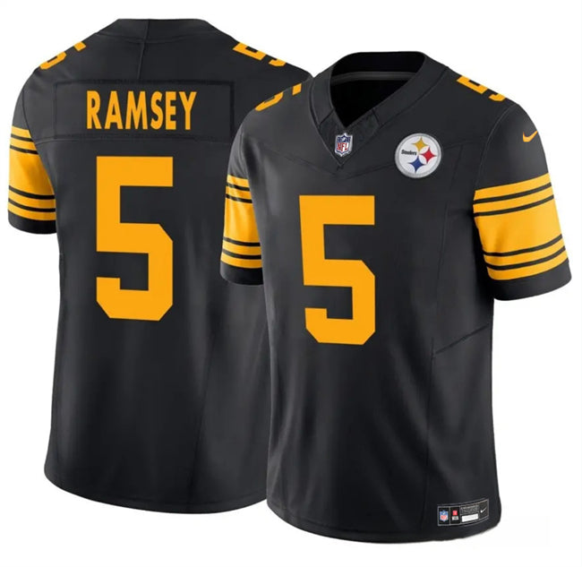 Mens Pittsburgh Steelers #5 Jalen Ramsey Black 2025 FUSE Color Rush Vapor Untouchable Limited Stitched Jersey