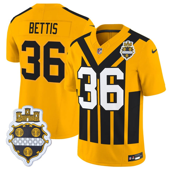Mens Pittsburgh Steelers #36 Jerome Bettis Gold 1933 FUSE Throwback Alternate Football Stitched Football Jersey