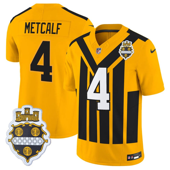 Mens Pittsburgh Steelers #4 DK Metcalf Gold 1933 FUSE Throwback Alternate Football Stitched Football Jersey