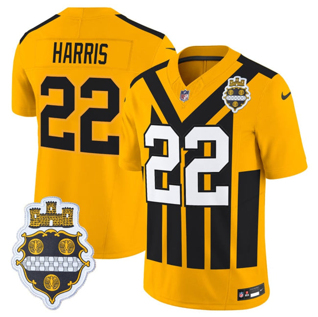 Mens Pittsburgh Steelers #22 Najee Harris Gold 1933 FUSE Throwback Alternate Football Stitched Football Jersey