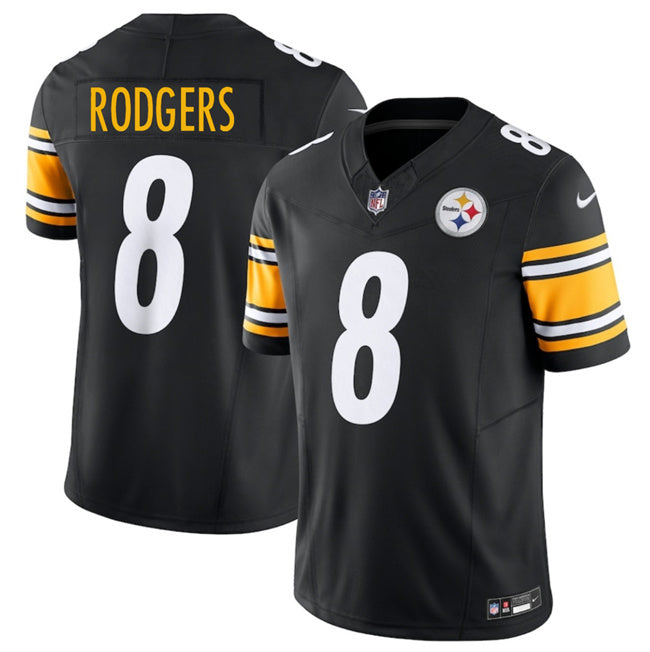 Mens Pittsburgh Steelers #8 Aaron Rodgers Black 2025 FUSE Vapor Limited Stitched Football Jersey