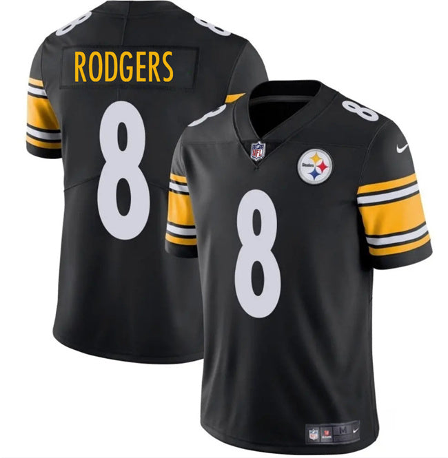 Mens Pittsburgh Steelers #8 Aaron Rodgers Black 2025 Vapor Limited Stitched Football Jersey