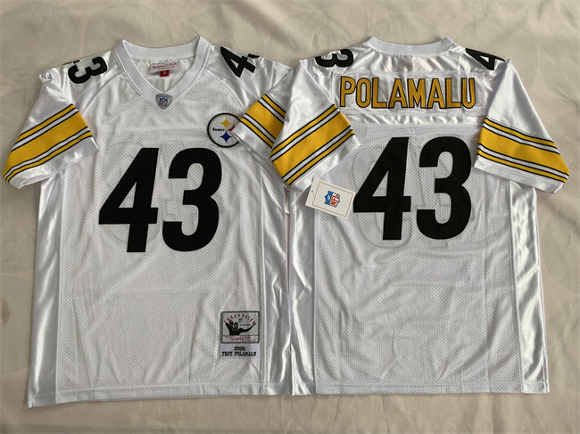 Mens Pittsburgh Steelers #43 Troy Polamalu White Stitched Football Jersey