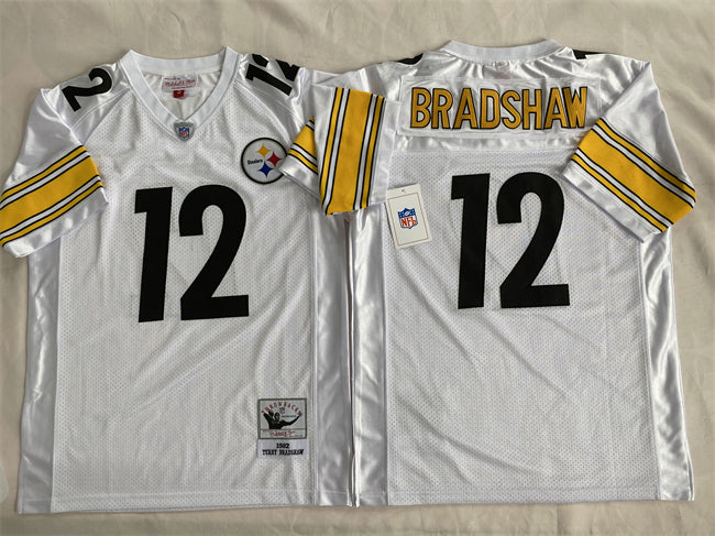 Mens Pittsburgh Steelers #12 Terry Bradshaw White Stitched Football Jersey