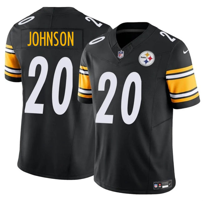 Mens Pittsburgh Steelers #20 Kaleb Johnson Black 2025 Draft FUSE Vapor Limited Stitched Football Jersey