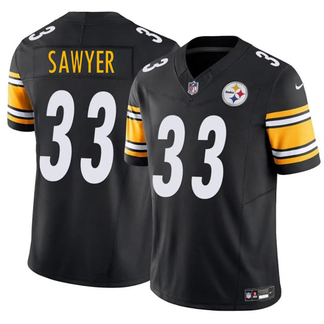 Mens Pittsburgh Steelers #33 Jack Sawyer Black 2025 Draft FUSE Vapor Limited Stitched Football Jersey