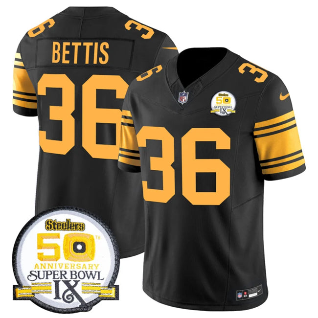 Mens Pittsburgh Steelers #36 Jerome Bettis Black 2024 FUSE 50th Anniversary Of Super Bowl IX Color Rush Limited Stitched Jersey