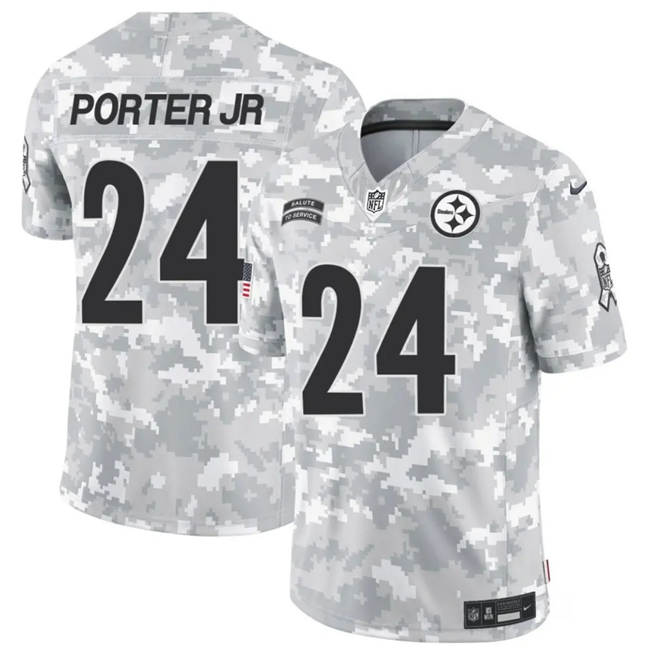 Mens Pittsburgh Steelers #24 Joey Porter Jr 2024 FUSE Arctic Camo Salute to Service Limited Stitched Football Jersey