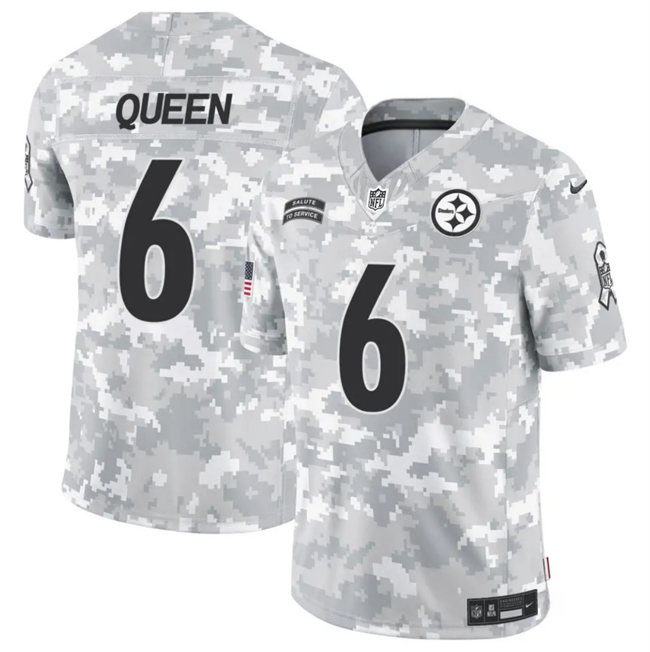 Mens Pittsburgh Steelers #6 Patrick Queen 2024 FUSE Arctic Camo Salute to Service Limited Stitched Football Jersey