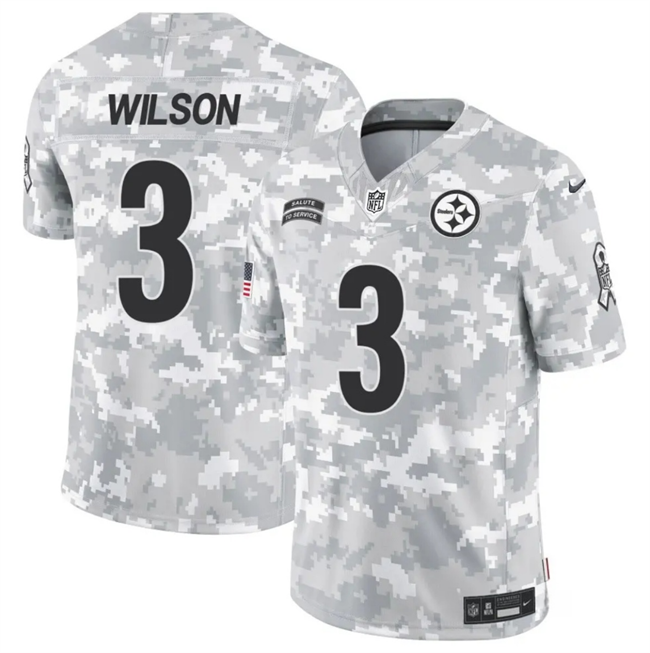 Mens Pittsburgh Steelers #3 Russell Wilson 2024 FUSE Arctic Camo Salute to Service Limited Stitched Football Jersey