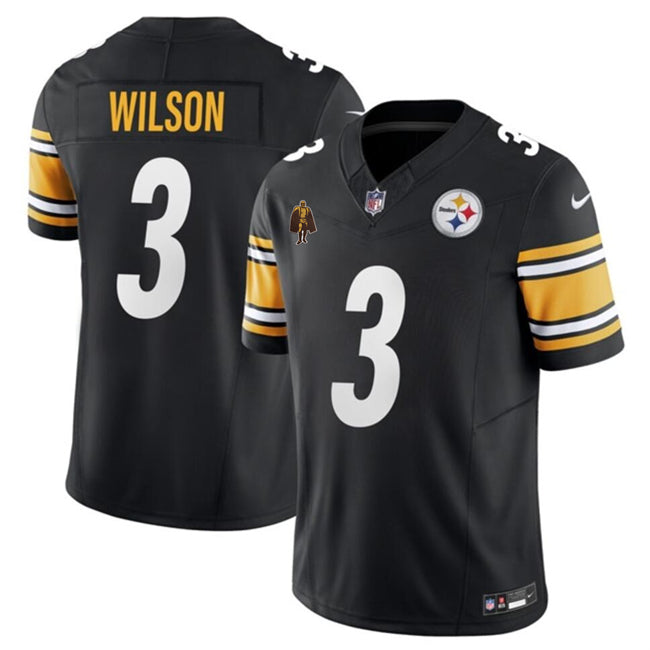 Mens Pittsburgh Steelers #3 Russell Wilson Black FUSE With Walter Payton Patch Vapor Untouchable Limited Stitched Jersey