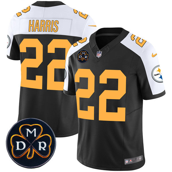 Mens Pittsburgh Steelers #22 Najee Harris Black FUSE DMR Patch Untouchable Limited Stitched Football Jersey
