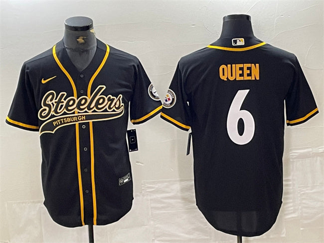 Mens Pittsburgh Steelers #6 Patrick Queen Black With Patch Cool Base Stitched Baseball Jersey