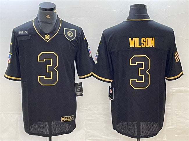 Mens Pittsburgh Steelers #3 Russell Wilson Black/Gold Salute To Service Limited Stitched Jersey
