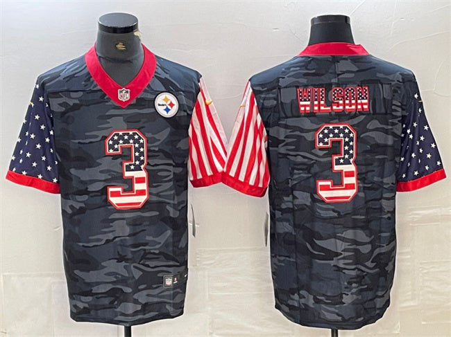 Mens Pittsburgh Steelers #3 Russell Wilson Camo USA Flag Limited Stitched Jersey