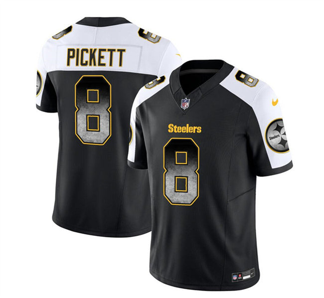 Mens Pittsburgh Steelers #8 Kenny Pickett Black/White 2023 FUSE Smoke Vapor Untouchable Limited Stitched Jersey