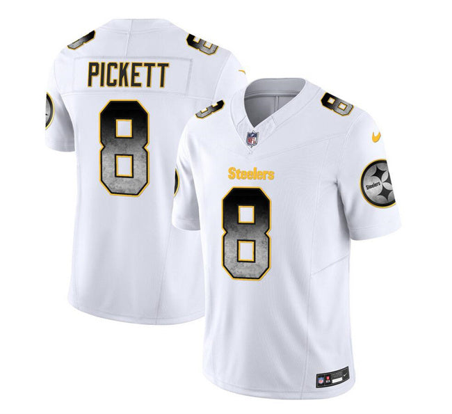 Mens Pittsburgh Steelers #8 Kenny Pickett White 2023 FUSE Smoke Vapor Untouchable Limited Stitched Jersey