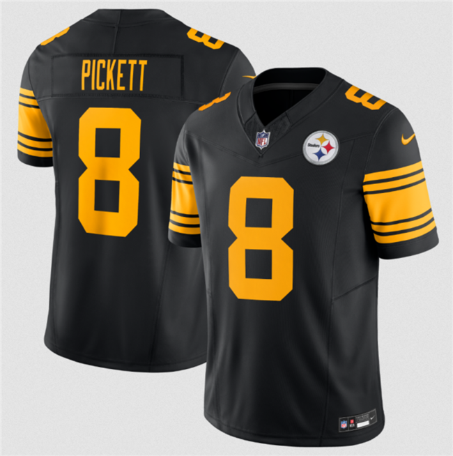 Mens Pittsburgh Steelers #8 Kenny Pickett Black 2023 FUSE Color Rush Limited Jersey