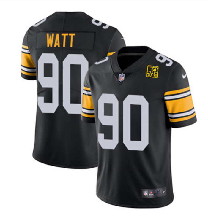 Mens Pittsburgh Steelers #90 TJ Watt Black 2023 50th Anniversary Vapor Untouchable Limited Jersey