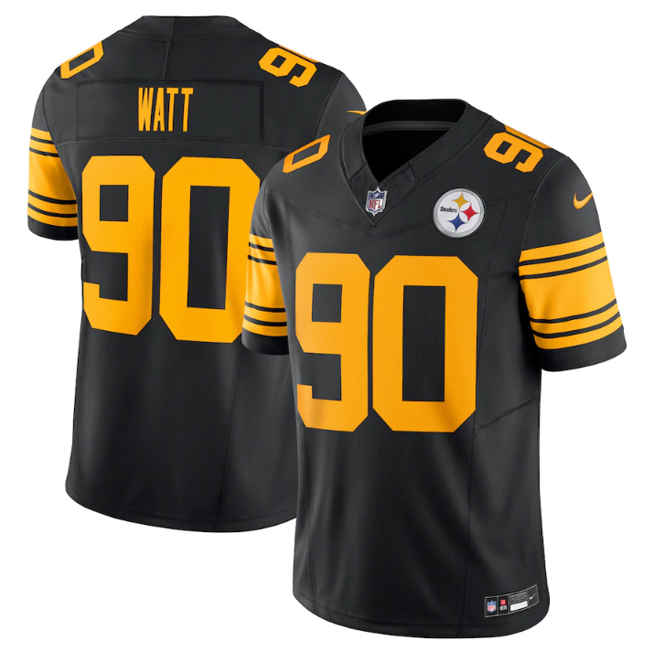 Mens Pittsburgh Steelers #90 TJ Watt Black 2023 FUSE Vapor Color Rush Limited Jersey