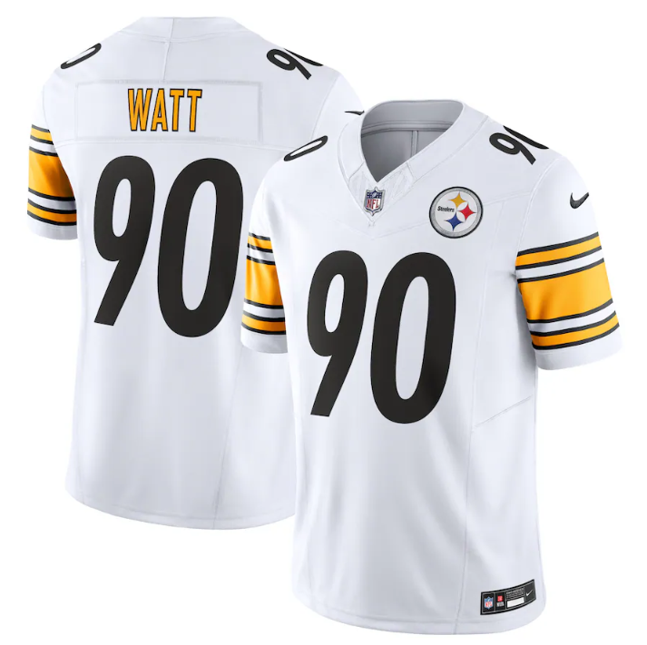 Mens Pittsburgh Steelers #90 TJ Watt White 2023 FUSE Vapor Untouchable Limited Jersey
