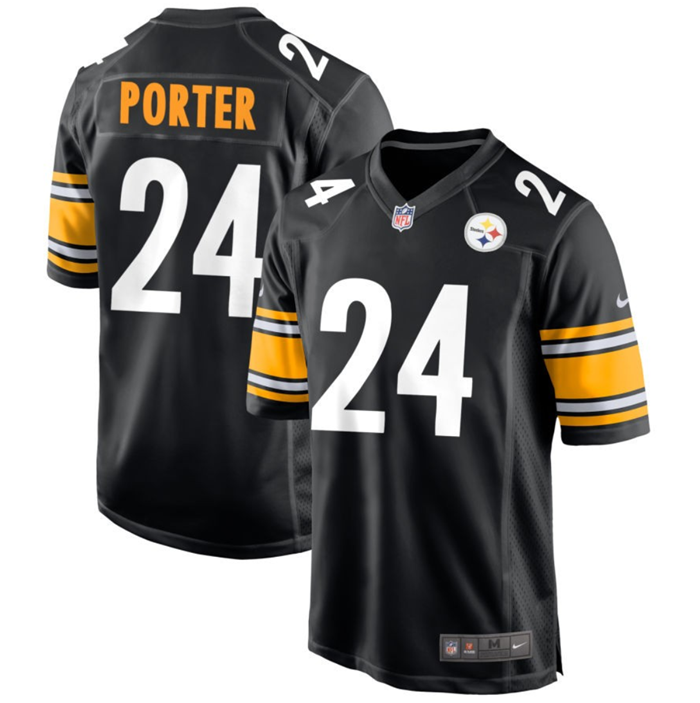Mens Pittsburgh Steelers #24 Joey Porter Jr Black 2023 Draft Stitched Game Jersey