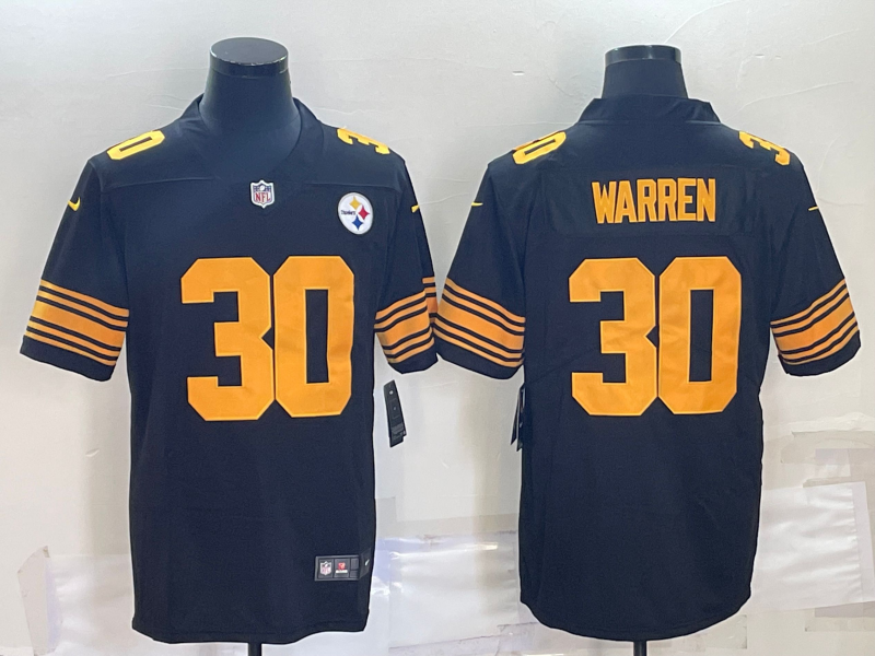 Mens Pittsburgh Steelers #30 Jaylen Warren Black Color Rush Stitched Jersey