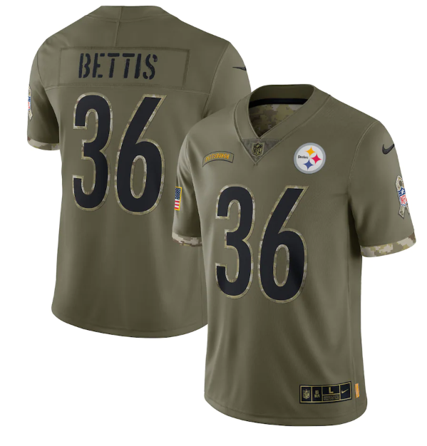 Mens Pittsburgh Steelers #36 Jerome Bettis Olive 2022 Salute To Service Limited Stitched Jersey