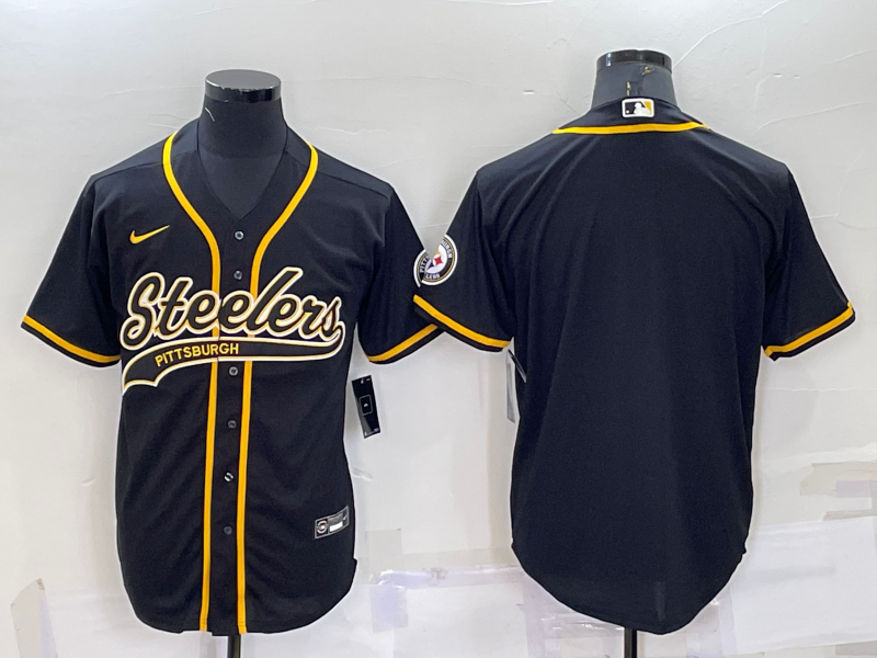 Mens Pittsburgh Steelers Blank Black With Patch Cool Base Stitched Baseball Jersey