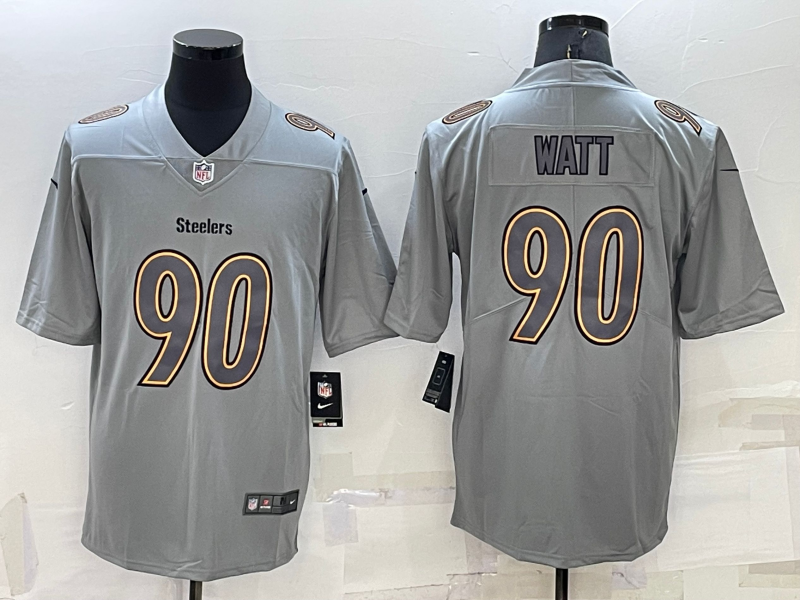 Mens Pittsburgh Steelers #90 TJ Watt Grey Atmosphere Fashion Stitched Jersey