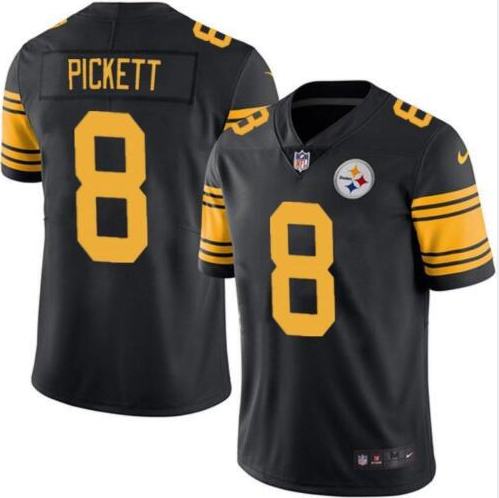 Mens Pittsburgh Steelers #8 Kenny Pickett Black Color Rush Stitched Jersey