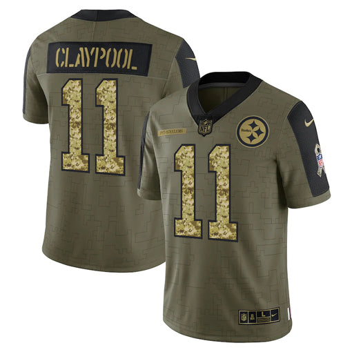 Mens Pittsburgh Steelers #11 Chase Claypool 2021 Olive Camo Salute To Service Limited Stitched Jersey