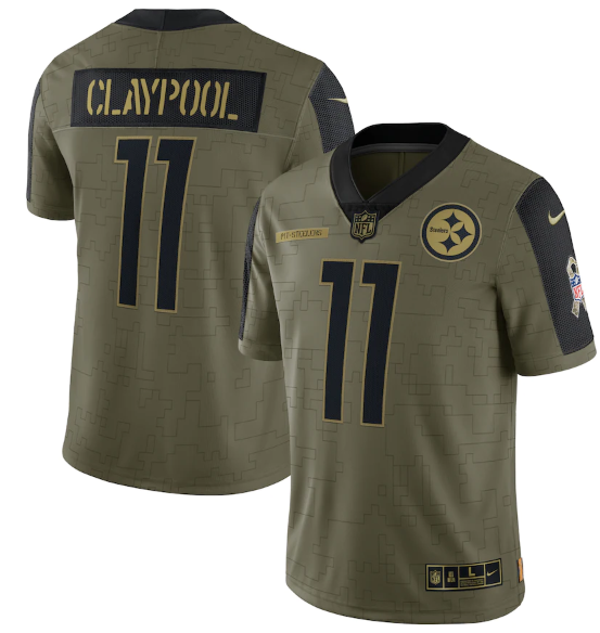 Mens Pittsburgh Steelers #11 Chase Claypool 2021 Olive Salute To Service Limited Stitched Jersey