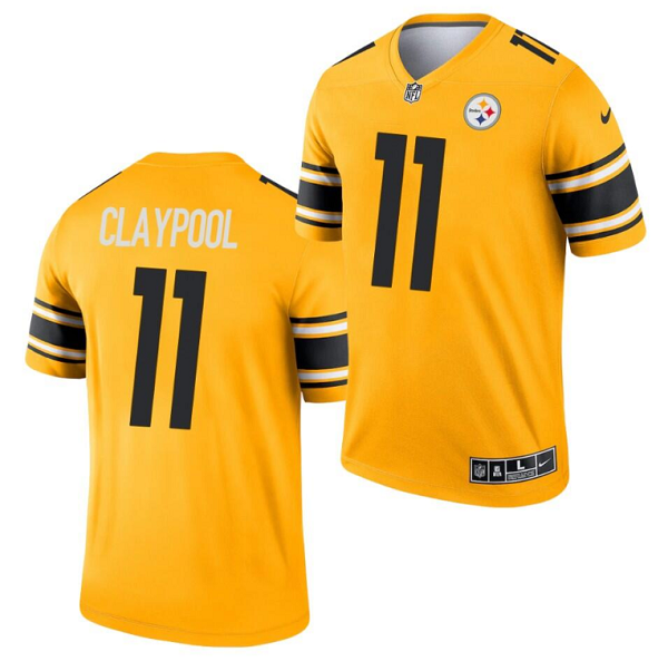 Mens Pittsburgh Steelers #11 Chase Claypool 2021 Gold Inverted Legend Stitched Jersey