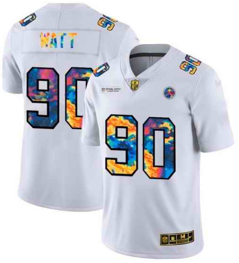 Mens Pittsburgh Steelers #90 T J Watt 2020 White Crucial Catch Limited Stitched Jersey