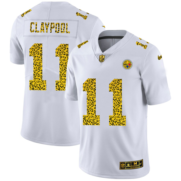 Mens Pittsburgh Steelers #11 Chase Claypool 2020 White Leopard Print Fashion Limited Stitched Jersey