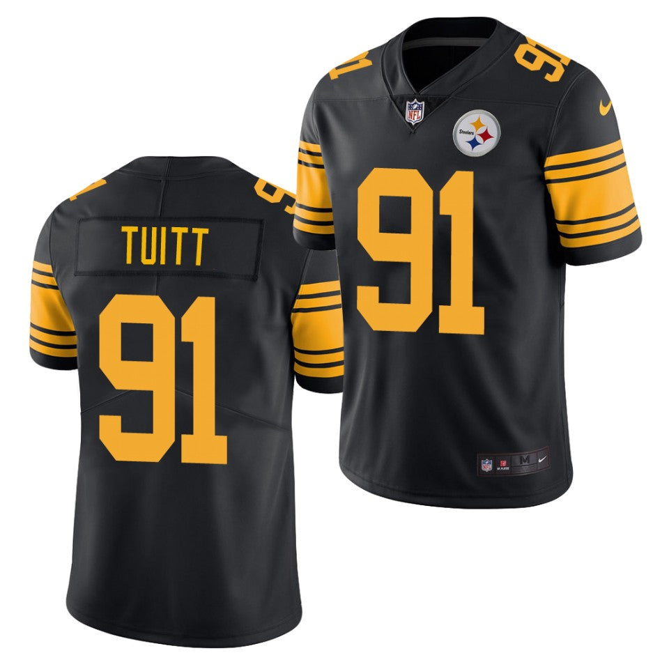 Mens Pittsburgh Steelers #91 Stephon Tuitt Black Color Rush Limited Stitched Jersey