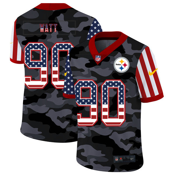 Mens Pittsburgh Steelers #90 T J Watt 2020 Camo USA Flag Limited Stitched Jersey