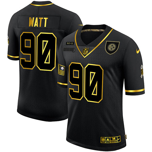 Mens Pittsburgh Steelers #90 T J Watt 2020 Black/Gold Salute To Service Limited Stitched Jersey